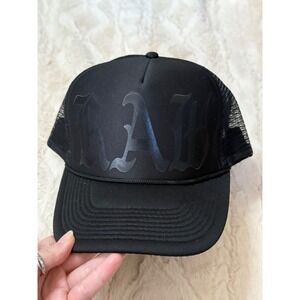 Nissin Cap Mens Black Mesh Trucker Hat Gothic Font Logo RAW Smoking